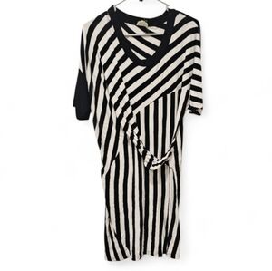 Asymmetrical Black and White Striped Dress